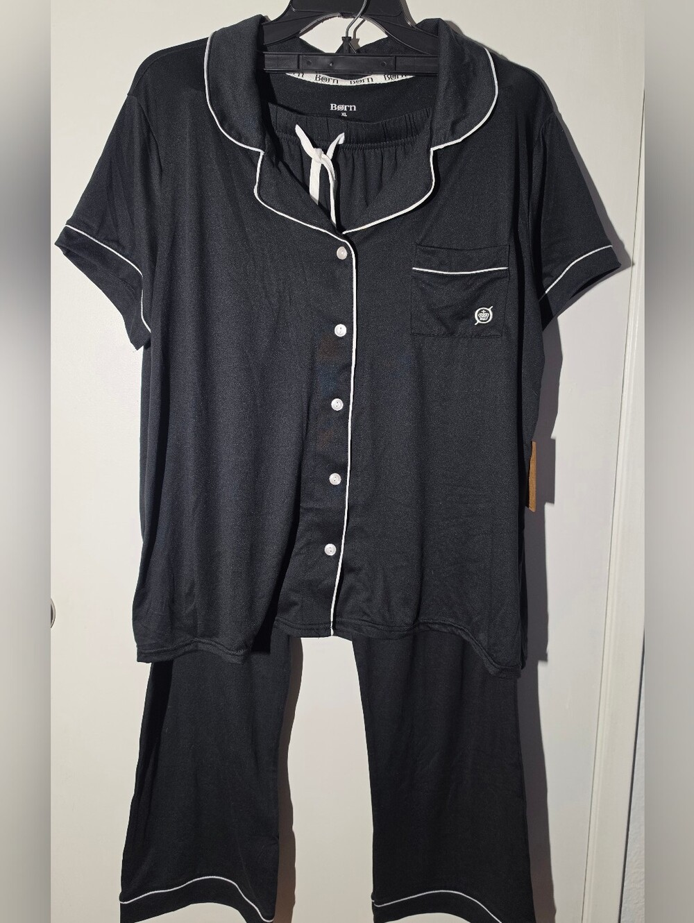 Born Black Pajama 3piece Set with White Piping